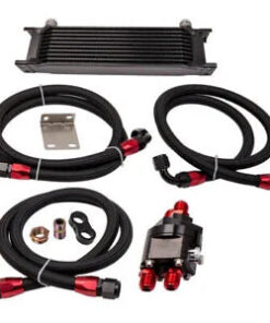 Auto Parts – 10-Row Universal Engine Transmission Oil Cooler And AN10 Filter Adapter Hose Bundle