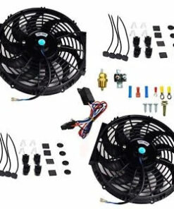 Auto Parts – 2X 12” Electric Radiator Cooling+Fan 3/8″ Probe Ground Thermostat Switch Bundle BK