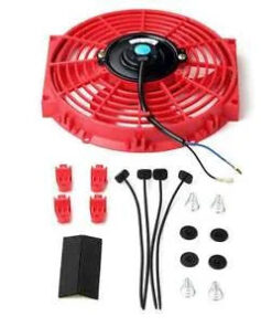 Auto Parts – 10” Red Slim Fan Push Pull Electric Radiator Cooling 12V Mount Universal Bundle
