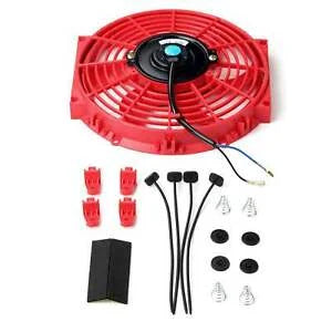 Auto Parts – 10” Red Slim Fan Push Pull Electric Radiator Cooling 12V Mount Universal Bundle