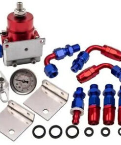 Auto Parts – Universal Aluminum Adjustable Fuel Pressure Regulator Bundle W/ Gauge Red & Blue