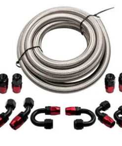 Auto Parts – AN10 -10AN Fitting Stainless Steel Nylon Braided Oil Fuel Hose Line 16FT Silver