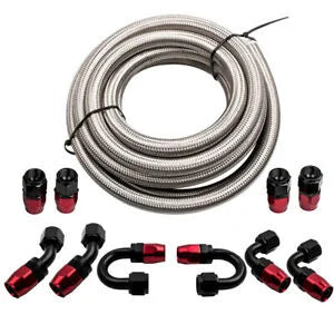 Auto Parts – AN10 -10AN Fitting Stainless Steel Nylon Braided Oil Fuel Hose Line 16FT Silver