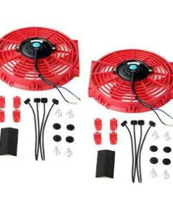 Auto Parts – 2PCS 10” Red Slim Fan Push Pull Electric Radiator Cooling 12V Universal Bundle