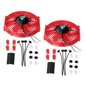 Auto Parts – 2PCS 10” Red Slim Fan Push Pull Electric Radiator Cooling 12V Universal Bundle