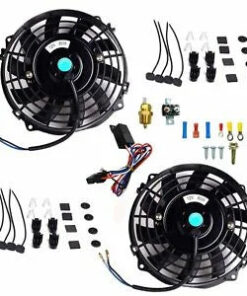 Auto Parts – 2X 7” Electric Radiator Cooling Fan+3/8″ Probe Ground Thermostat Switch Bundle BK