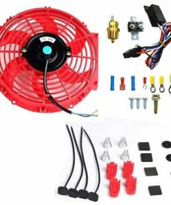 Auto Parts – Electric 10” Radiator Cooling Fan 3/8″ Probe Ground Thermostat Switch Bundle Red