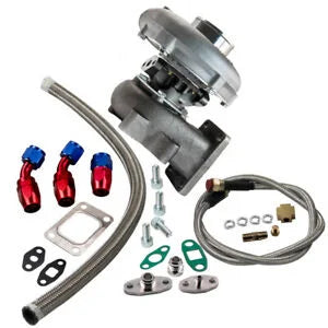 Auto Parts – T04E T3/T4 A/R.63 57 Trim 400+HP Universal Turbo Charger+Oil Feed+Drain Line Bundle